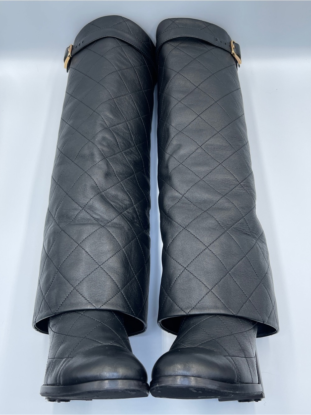 Rare Runway Chanel Black Quilted Knee-High Women's Leather Boots - Picture 9 of 13
